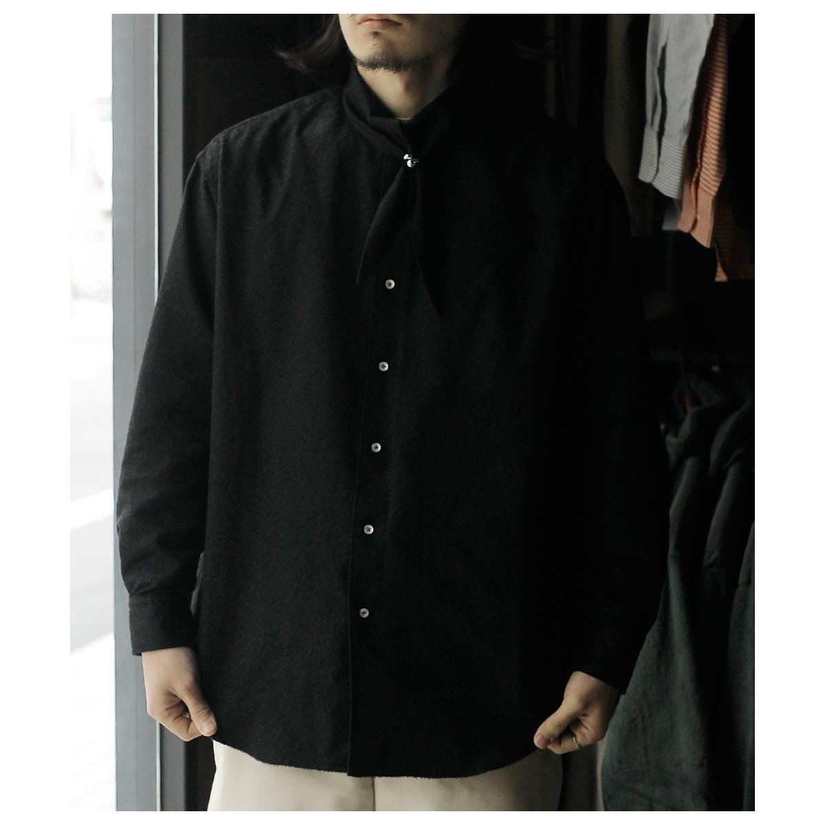 アクシス AXIS コットン シルク ジャガード スカーフカラー シャツ