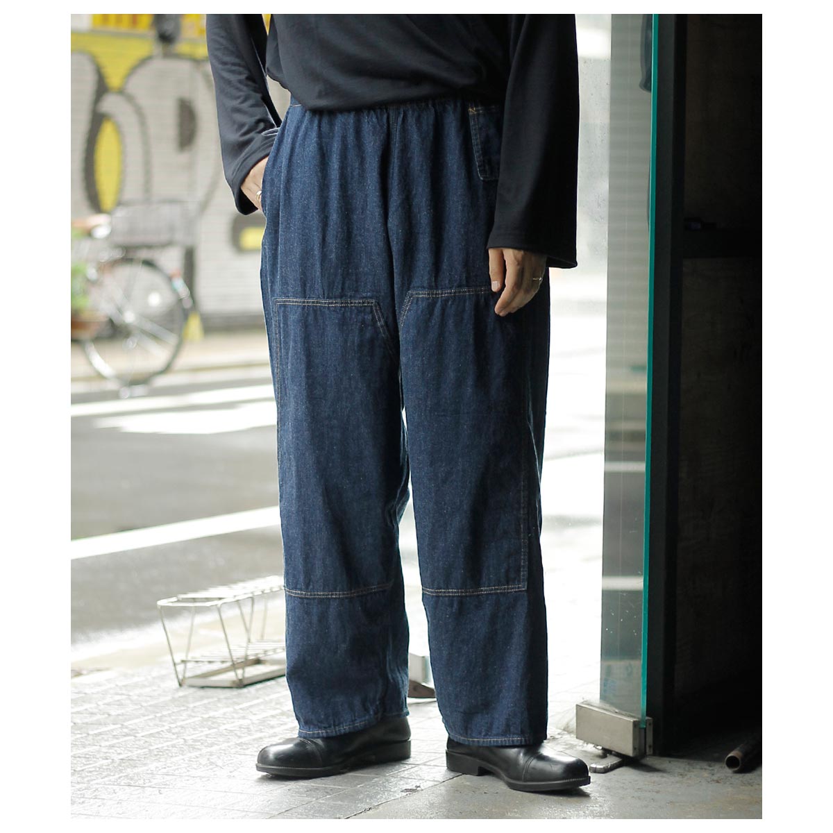 NITROW デニムペインターパンツ ダブルニー ブラックデニム クラッシュ加工 EIGHT-G エイトジー ワークパンツ ウォバッシュ ペインター