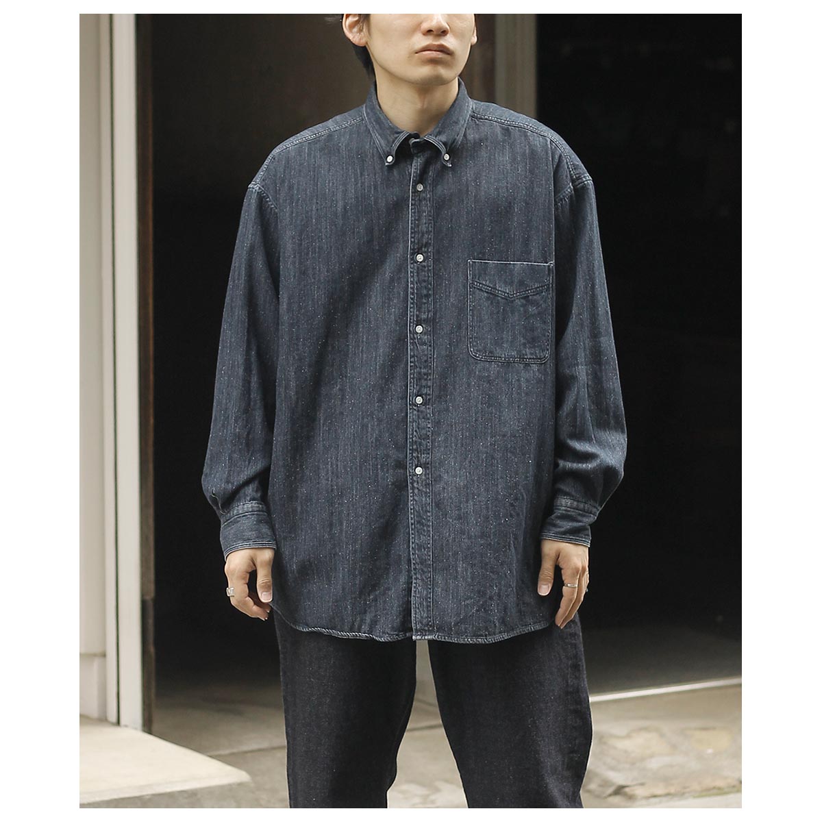 INTERIM ハイパービッグシルクデニムサファリシャツ　サイズ5 美品 INTERIM ハイパービッグシルクデニムサファリシャツ サイズ5 美品