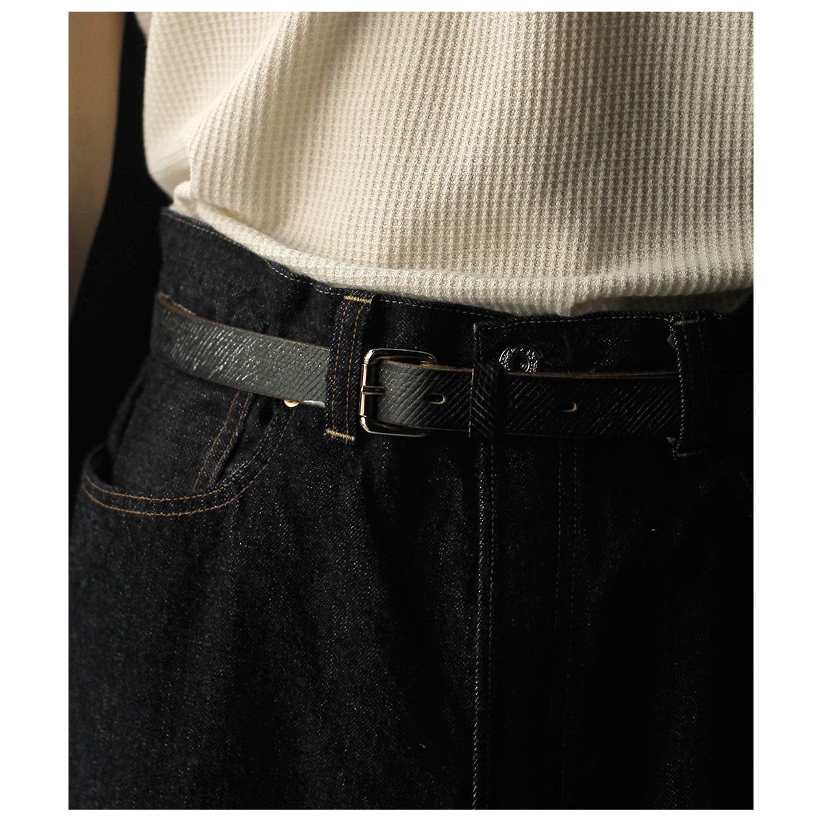 INTERIM インテリム　オークバークレザーベルト　25mm 25ss インテリム INTERIM 25mm クロス グレイン オークバーク レザー