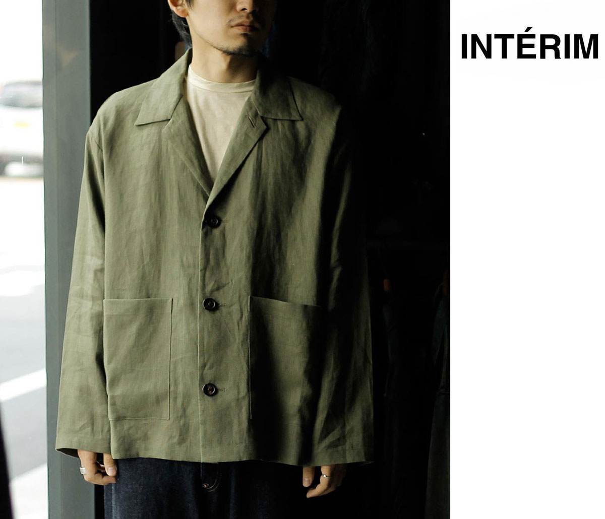 インテリム INTERIM スーチング リネン オープン カラー オーバー