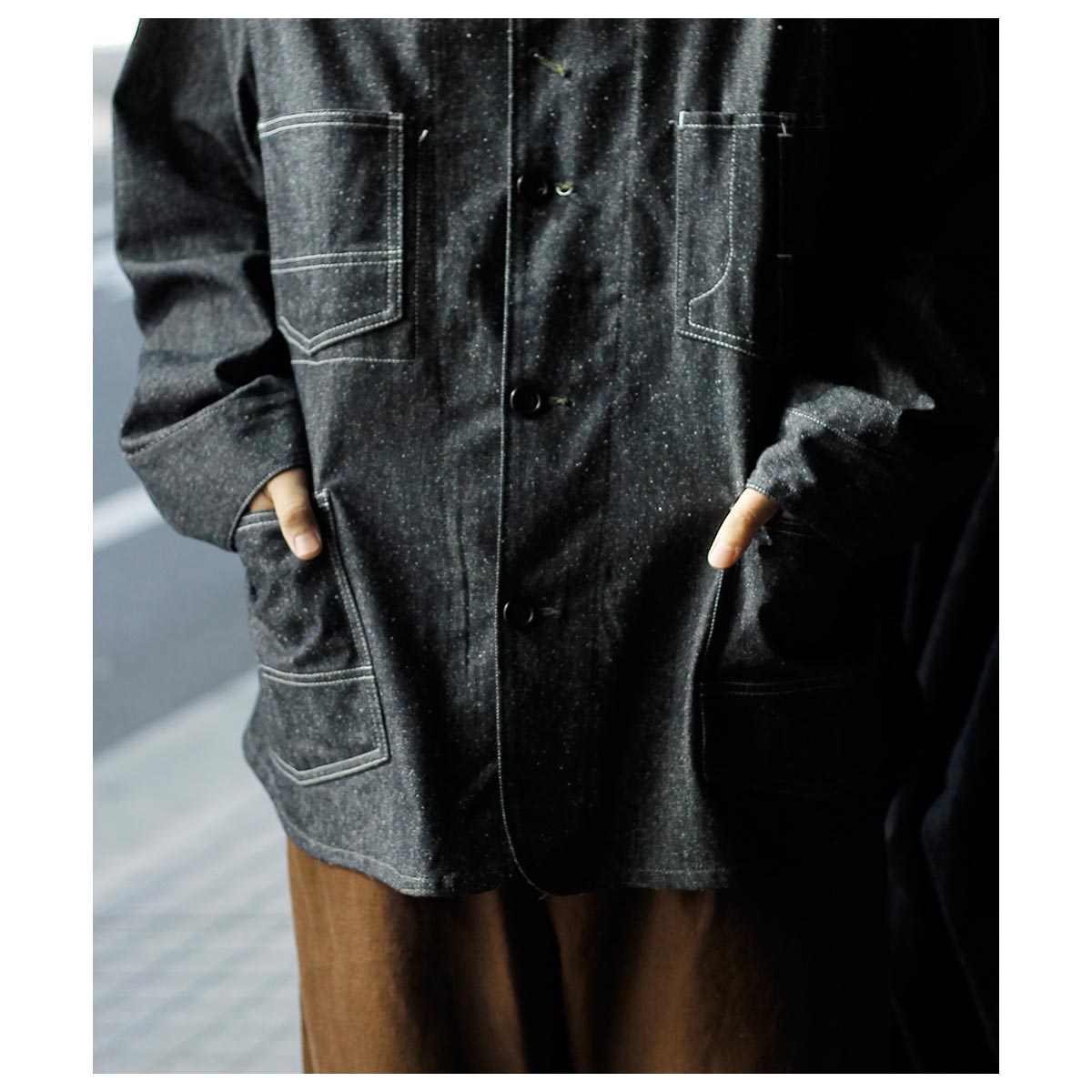 インテリム INTERIM ゴート レザー シルク ノイル デニム 1st