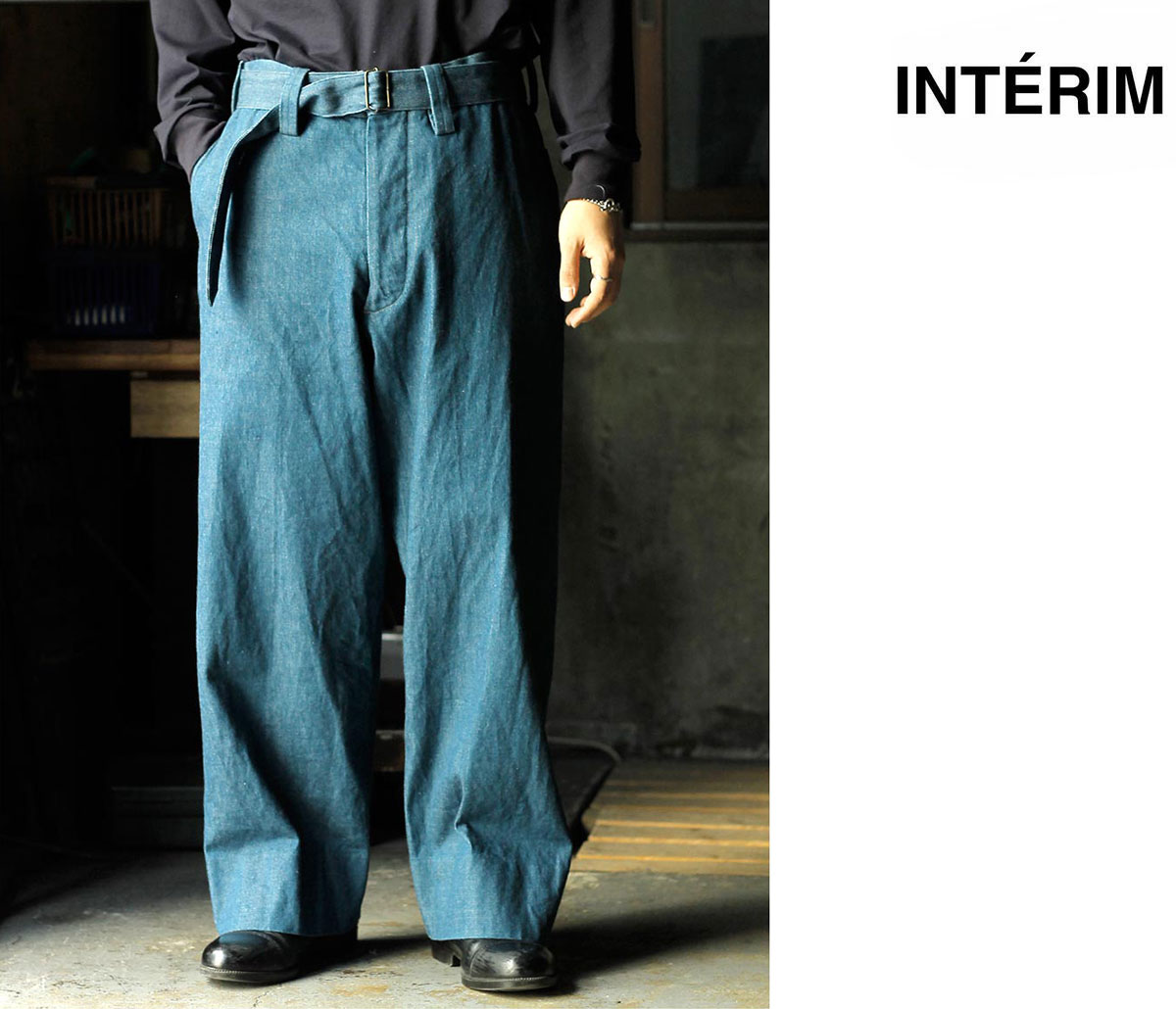 美品✨ブルネロクチネリ　シャンブレー デニムパンツ テーラード トラウザーズ インテリム INTERIM ブルー シャトル デニム ベルテッド フレンチ