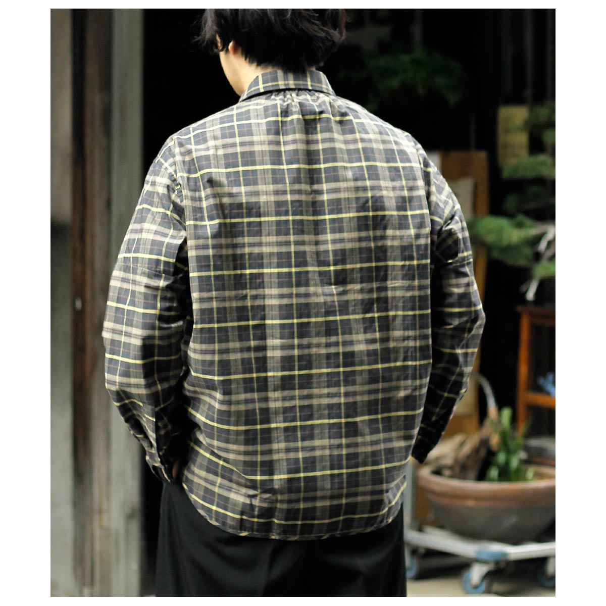 マナベ MANAVE タックカラー チェック シャツ Tuck Collar Check