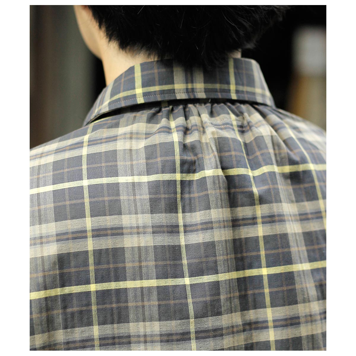 マナベ MANAVE タックカラー チェック シャツ Tuck Collar Check