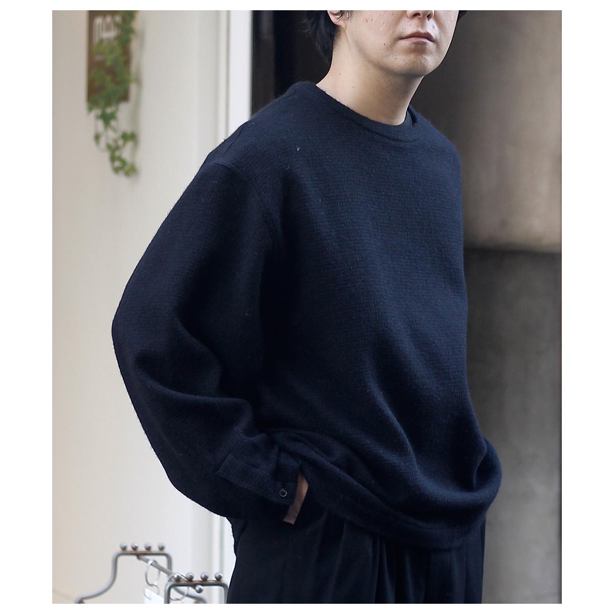 ノノット　ドレーピングトラックパンツ　アルパカドビーワッフルチャコール ノノット ドレーピングトラックパンツ アルパカドビーワッフル