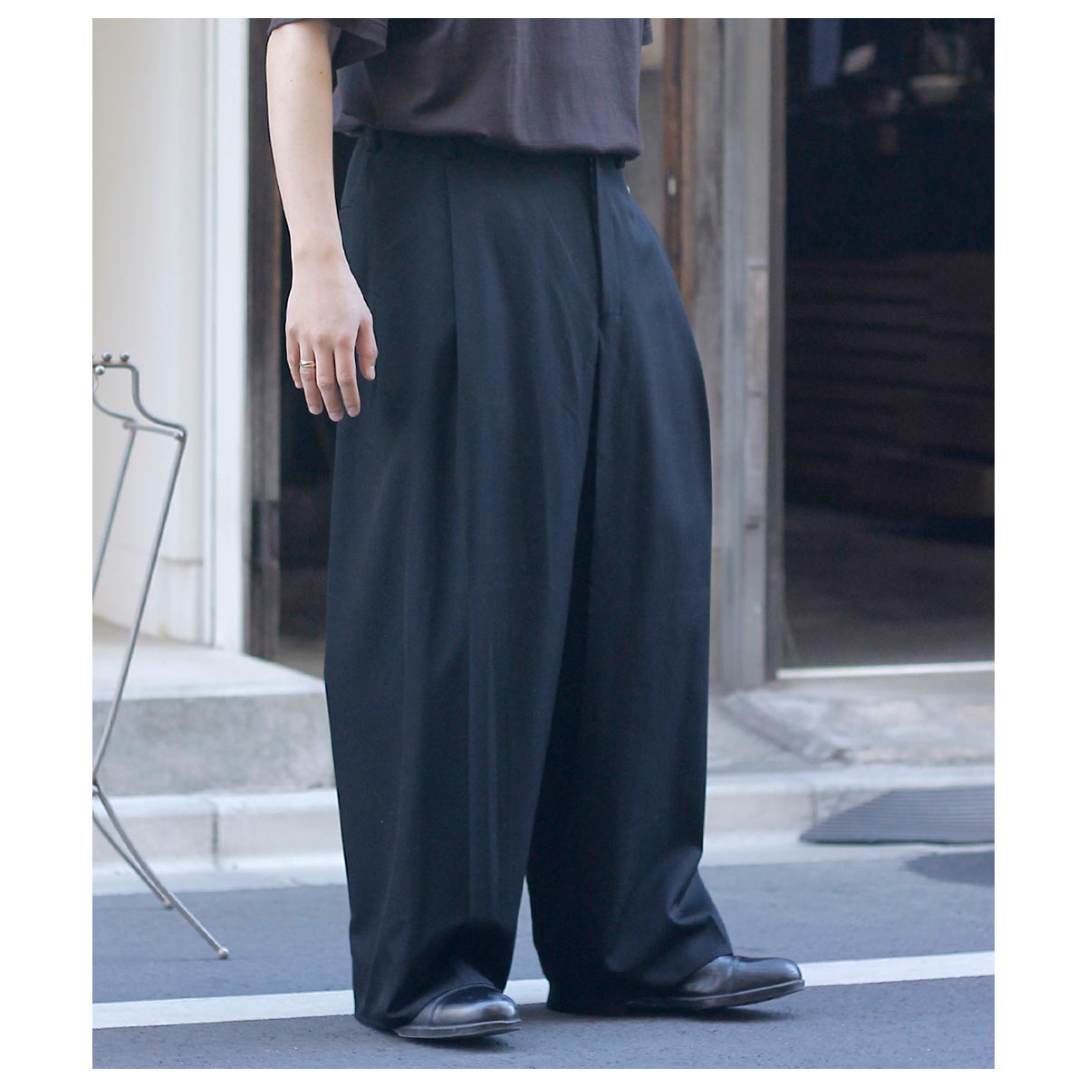 パンツ nonnotte Wool Gabardine Pleats Trousers nonnotte / Draping Crotch Box Pleats Trousers -Black-｜aIbn公式通販