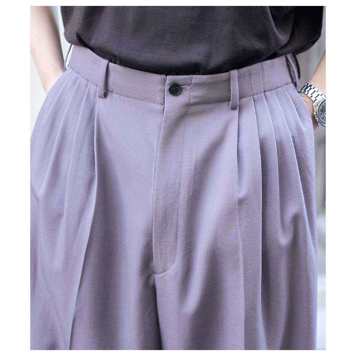 ノノット NONNOTTE ウール ギャバジン ドレーピング 5タック ワイド