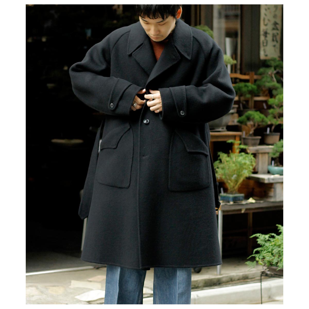 イタリア製 ビンテージ カシミヤ100％ オーバーコート 裏ベルベット 黒 サルト SARTO ウール カシミヤ ビーバー ベルテッド オーバー