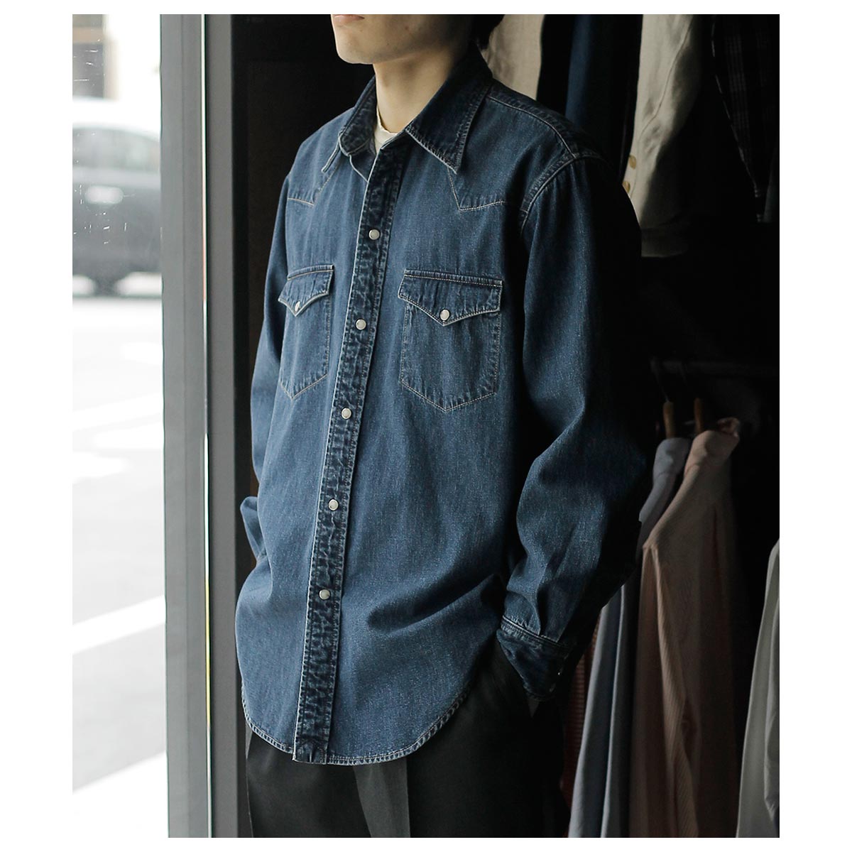 カ*ノ様 Saint Laurent デニムウエスタンシャツ XS 20SS サンローラン パリ コーティング デニム ウエスタン シャツ