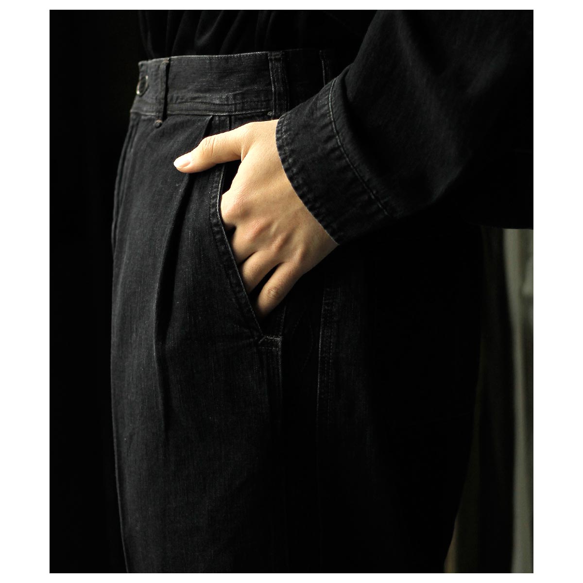 サルト SARTO ライトオンス デニム エンブロイダリー タック ワイド