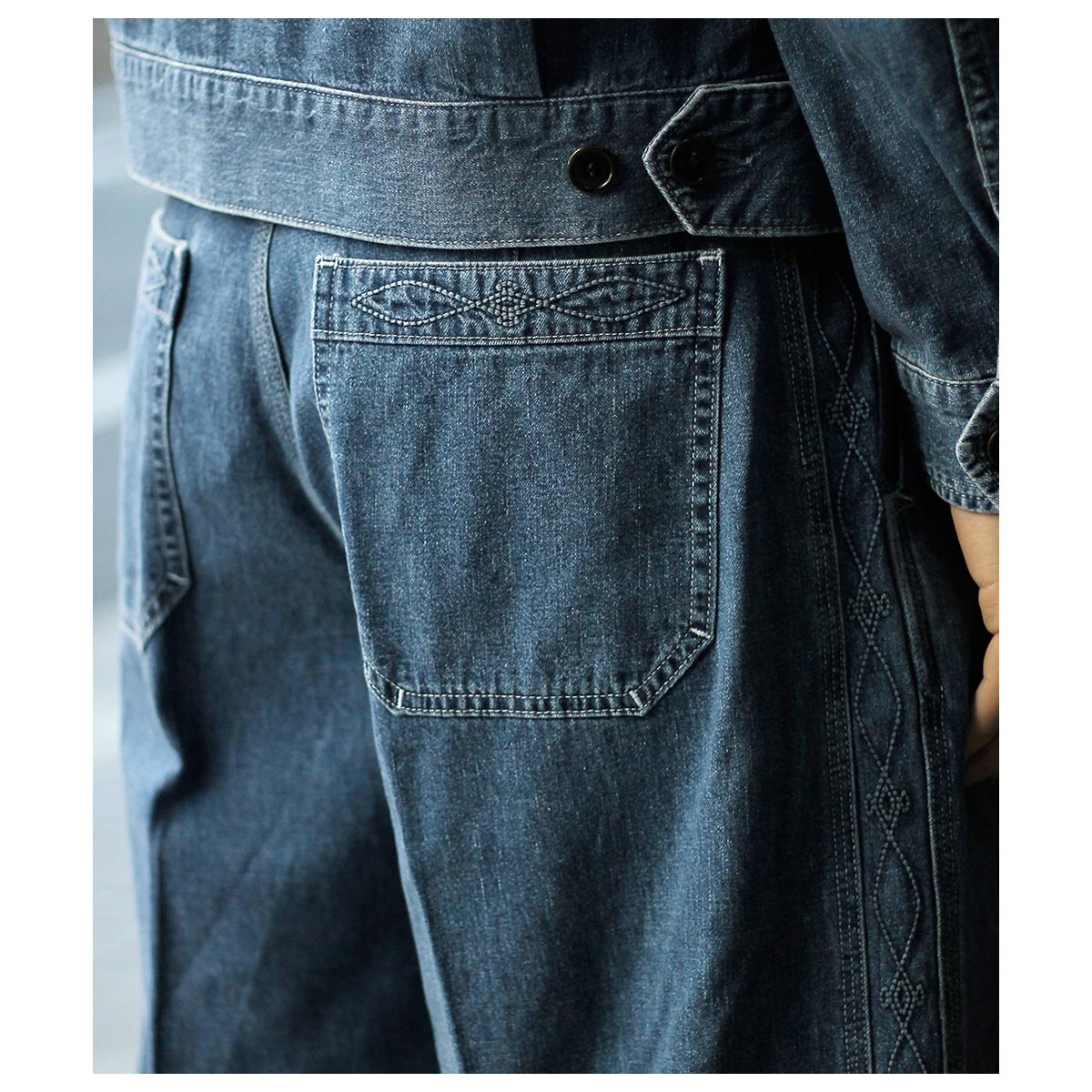 サルト SARTO ライトオンス デニム エンブロイダリー タック ワイド