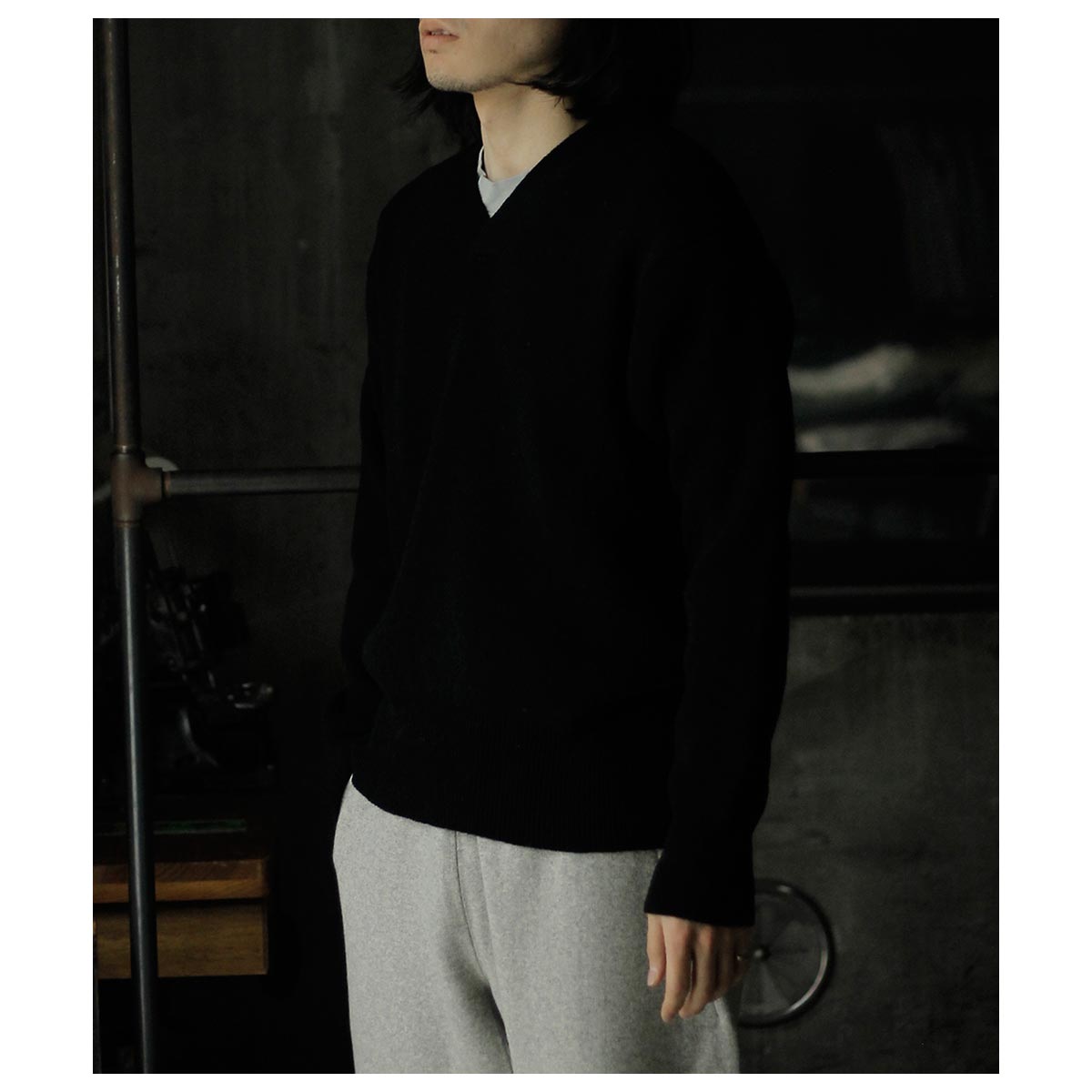 希少デザイン✨バーバリーロンドン　ウール　Vネック　セーター　ブラック　S スロープスロー Slopeslow ハードツイスト シェットランドウール