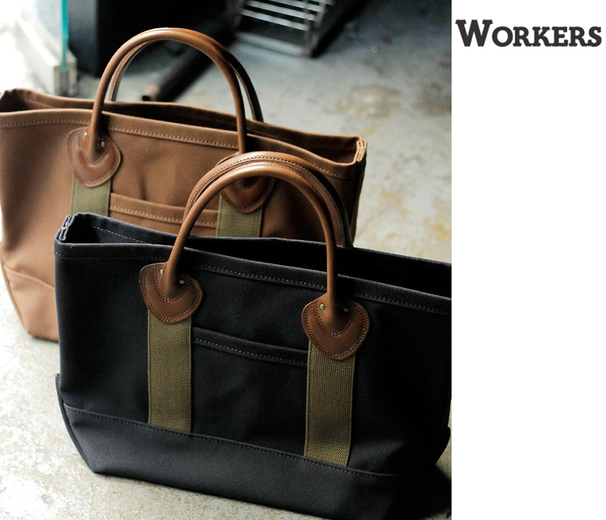 ワーカーズ WORKERS レザー ハンドル キャンバス トート バッグ